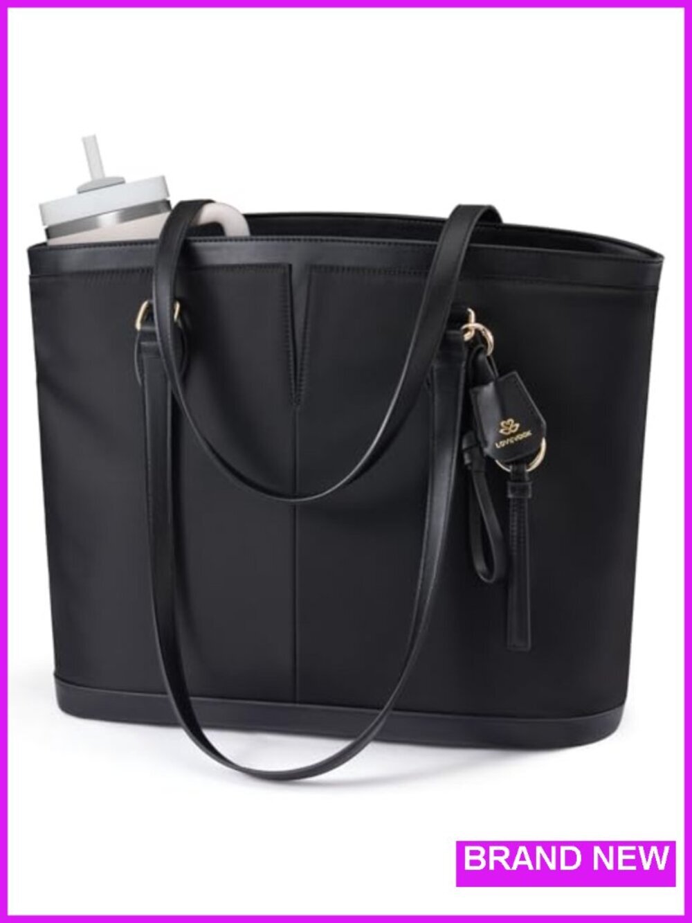 Lightweight Laptop Tote Bag for Women with Cup Holder Waterproof Nylon Work